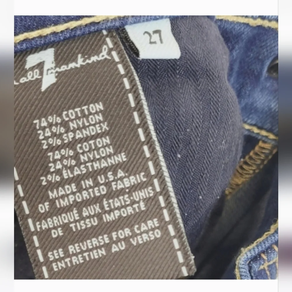 7 FOR ALL MANKIND Blue Jeans The Modern Straght Leg Size 27 Cotton - Picture 6 of 6